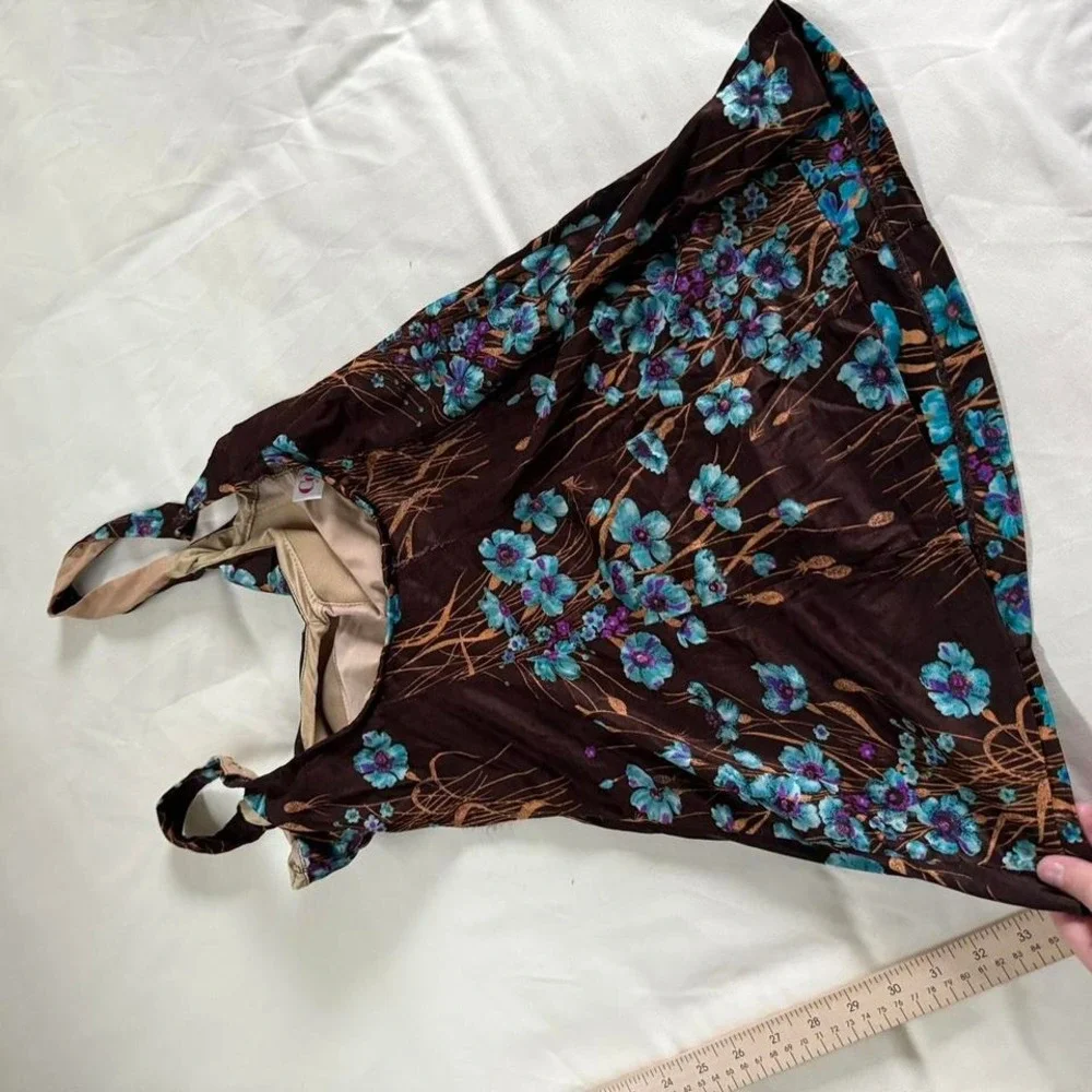 brown floral 70s brown‎ floral mini swim dress cole of california